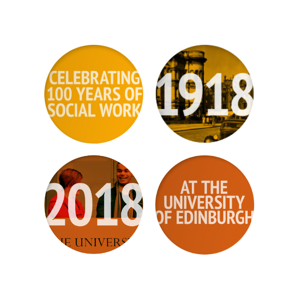 Graphic with four circles that reads 1918-2018: Celebrating 100 years of Social Work at the University of Edinburgh